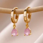 Gift beauty: Gold-Plated Stainless Steel Water Drop Earrings for women - Image 2