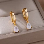 Gift beauty: Gold-Plated Stainless Steel Water Drop Earrings for women - Image 3
