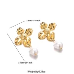 Steel Flower Pearl Earrings Plated Earrings  18K Gold - Image 4