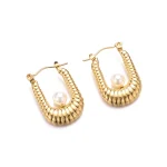 U-Shape Pearl Earrings: Inoxidable Stainless Steel, 18K Gold Plated