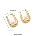 U-Shape Pearl Earrings: Inoxidable Stainless Steel, 18K Gold Plated - Image 3
