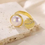 Chic Radiance 18K Gold Plated Pearl Iced Ring - Image 5