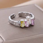 Pink Zircon Square Stainless Steel Rings For Women Gold Plated - Image 3