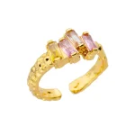 Pink Zircon Square Stainless Steel Rings For Women Gold Plated - Image 5