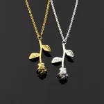 Rose Flower Pendant Necklace Stainless Steel Long Chain Collier Pink Rose Flower Statement Necklace Women Jewelry Valentine Gift