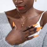 Rose Flower Pendant Necklace Stainless Steel Long Chain Collier Pink Rose Flower Statement Necklace Women Jewelry Valentine Gift - Image 3