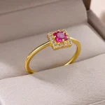 Square Green Zircon Stainless Steel Rings for Women Girls Gold Plated Luxury Vintage - Image 4