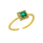 Square Green Zircon Stainless Steel Rings for Women Girls Gold Plated Luxury Vintage - Image 5