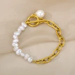 Stainless Steel Simulated Pearl Bracelets For Women Sweet Design Plating Chain White Beads Bracelet Girl Wholesale