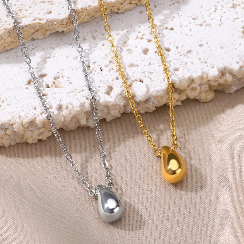 Vintage-Glossy-Thick-Teardrop-Necklace-for-Women-Stainless-Steel-Gold-Plated-Aesthetic-Choker-Necklaces-Christmas-Jewelry Vintage Glossy Teardrop Necklace for a Timeless Gift - Image 1