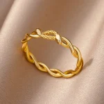 Vintage Twist Stainless Steel Ring with Staggered Lines - Image 3