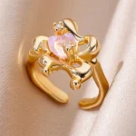 Pink Zircon Rings Stainless Steel Gold Plated Luxury Design - Image 2