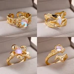 Pink Zircon Rings Stainless Steel Gold Plated Luxury Design