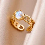 Pink Zircon Rings Stainless Steel Gold Plated Luxury Design - Image 3