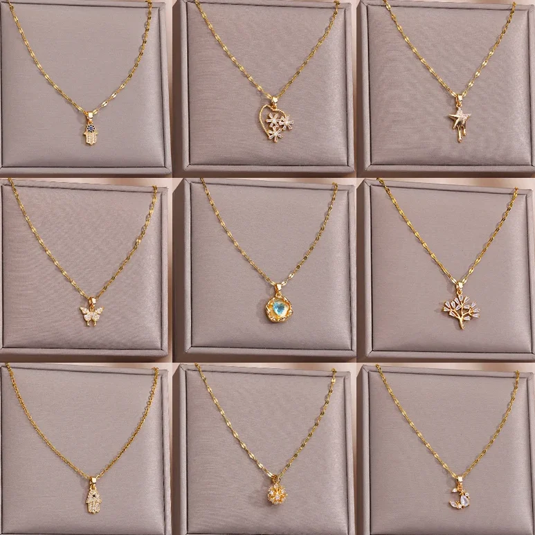 Zircon-Heart-Necklaces-For-Women-Stainless-Steel-Chain-Choker-Gold-Color-Hollow-Knight-Necklace-Fashion-Luxury Elevate Your Look: Hollow Knight Necklace with Gold Glamour - Image 1